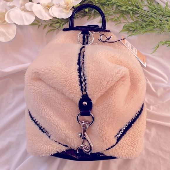 Rebecca Minkoff Natural Shearling Julian Side Zip Backpack - Picture 1 of 15